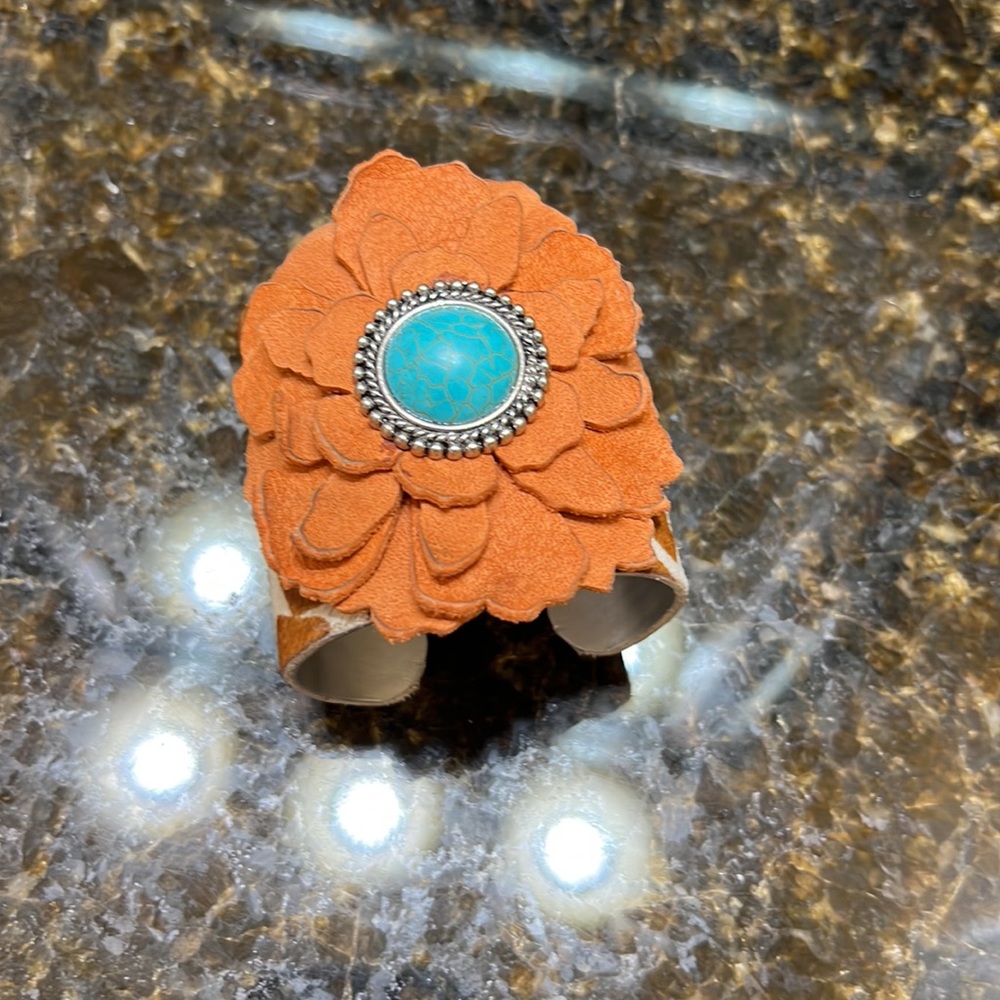 Hide Cuff With Giraffe Print, Burnt Orange Suede … - image 3